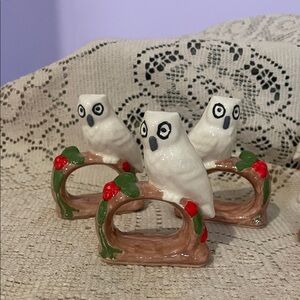 Owl Napkin Rings with Red Accents set of 6 like new